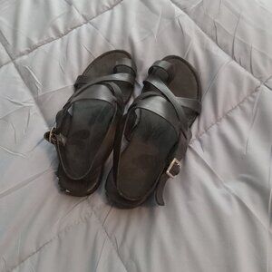 Black all leather sandals size 7.5